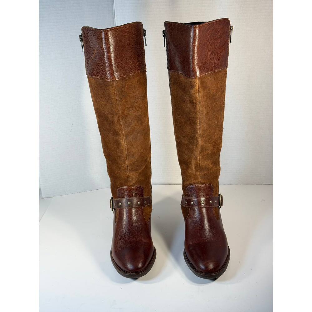 Born Womens Brown Leather Suede Knee High Boots Block Heel BR0015726 Size 9M